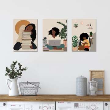 Lavozazoo 3-Piece Boho Black Woman Canvas Art Set