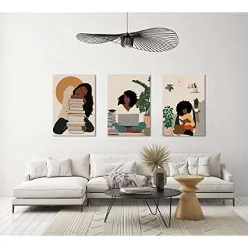 Lavozazoo 3-Piece Boho Black Woman Canvas Art Set