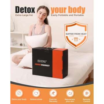 EHINI Infrared Sauna Blanket-Sauna Blanket for Home Use, Portable Design for Relaxation and Detoxification Highest 176℉, 20-60 Minutes Timer, 6 ft x 2.65 ft