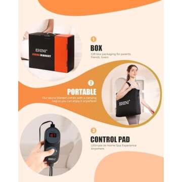 EHINI Infrared Sauna Blanket-Sauna Blanket for Home Use, Portable Design for Relaxation and Detoxification Highest 176℉, 20-60 Minutes Timer, 6 ft x 2.65 ft