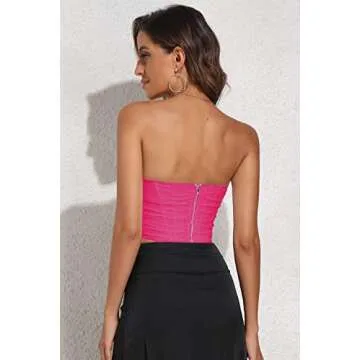 Women's Vintage Strapless Open Back Boned Mesh Bustier