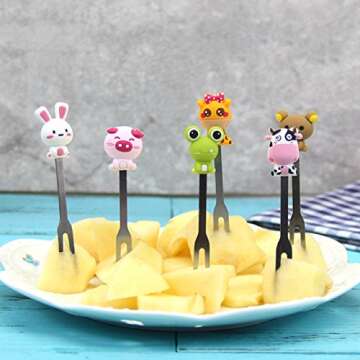 Zeltauto 6 Pcs Fruit Forks Cute Cartoon Animal Food Picks for Kids Mini Salad Cake Dessert Toothpick...