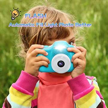 Camera with Flash for Kids Boys Age 3-9, Front Rear Dual-Lens Selfie Video Digital Camera for Preschool Children, Christmas Birthday Travel Toy Gifts for Toddler Boys 3 4 5 6 7 8 9 Years Old (Blue)