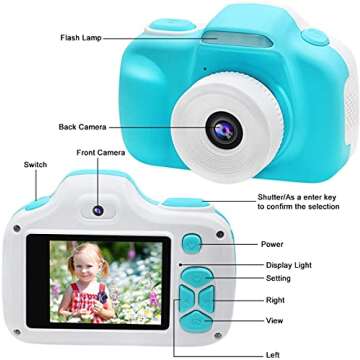 Camera with Flash for Kids Boys Age 3-9, Front Rear Dual-Lens Selfie Video Digital Camera for Preschool Children, Christmas Birthday Travel Toy Gifts for Toddler Boys 3 4 5 6 7 8 9 Years Old (Blue)