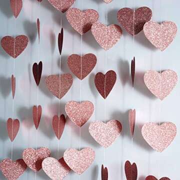 Rose Gold Heart Hanging Paper Garlands 26ft for Parties