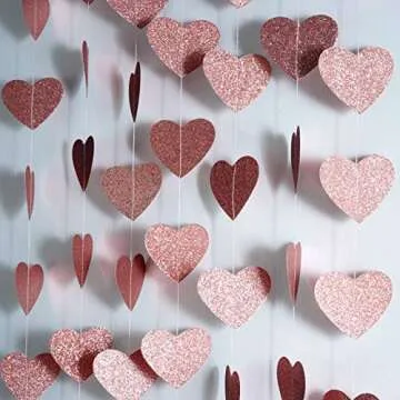 Rose Gold Heart Hanging Paper Garlands 26ft for Parties