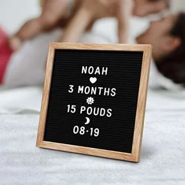 Changeable Felt Letter Board Sign + Eisel Stand + Letters, Numbers & Symbols Wooden Letterboard Set Classroom Office Decor Maternity Shoot Props Message Word Board Wood Frame Baby Announcement Black