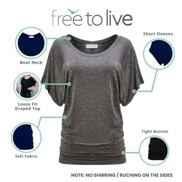 Free to Live 3 Pack Dolman Short Sleeve Business Casual Tops for Women Shirts Fall Dressy Tunic (XL,...