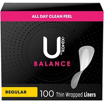 U by Kotex Balance Daily Wrapped Panty Liners, Light Absorbency, Regular Length, 100 Count (Packaging May Vary)
