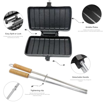 CretFine Double Cast Iron Sandwich Press for Camping