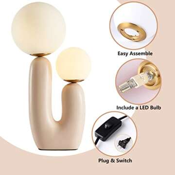 Littleglovo Table Lamps, Creative Art Plant Bedside Lamp, Nordic Modern Bedroom Lamps with Plug and Switch, Double-Headed Nightstand Lamp, Lamp for Bedroom Study Living Room