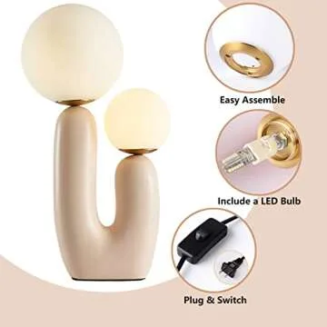 Littleglovo Table Lamps, Creative Art Plant Bedside Lamp, Nordic Modern Bedroom Lamps with Plug and Switch, Double-Headed Nightstand Lamp, Lamp for Bedroom Study Living Room