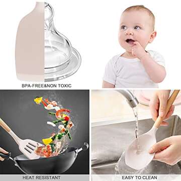 33 PCS Silicone Cooking Utensils Set, Kitchen Utensils Spatula Set with Holder, Wooden Handles Heat Resistant & BPA Free & Non-Toxic -Best Kitchen Gadgets Tools for Cookware(Khaki)