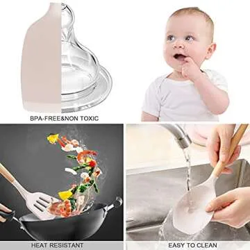 33 PCS Silicone Cooking Utensils Set, Kitchen Utensils Spatula Set with Holder, Wooden Handles Heat Resistant & BPA Free & Non-Toxic -Best Kitchen Gadgets Tools for Cookware(Khaki)