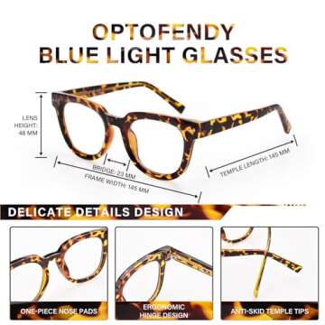 OPTOFENDY Oversized Blue Light Blocking Glasses for Women, Anti Eyestrain & UV Protection Square Computer Eyeglasses