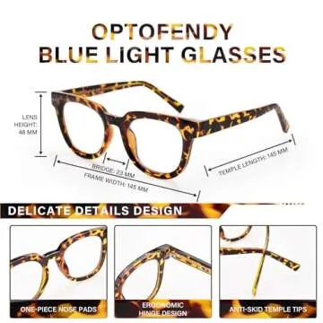OPTOFENDY Oversized Blue Light Blocking Glasses for Women, Anti Eyestrain & UV Protection Square Computer Eyeglasses