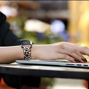 Laffav Compatible with Apple Watch Band 42mm 41mm 40mm 38mm for Women Men, Soft Silicone Fadeless Pattern Print Wristbands for iWatch Series 10/9/8/7/6/5/4/3/2/1 SE, Classic Leopard