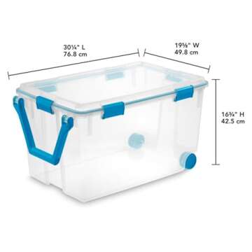 Sterilite 3-Pack Gasket Box, Weather-Resistant Wheeled Storage Bins with Latching Lids, 120 Quart