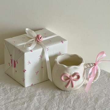 Coffee Ceramic Mug, Cute Cherry 12 Oz Porcelain Cups with Creative Rope Handle for Home Office, Honey Jar Shaped Gift Box with Spoon, Dishwasher Safe (Pink Cup)