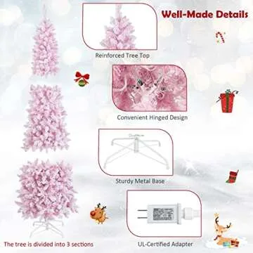 Vibrant 7ft Pink Pre-Lit Christmas Tree - Perfect Holiday Decor