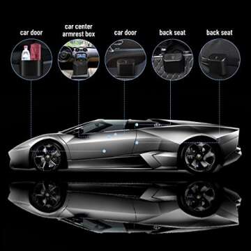 RENZHICHU Car Trash Can, Mini Car Accessories with Lid and Trash Bag, Cute Small Car Organizer / Garbage Bin for Storage and Organization (6.3x3.3x5.5IN) (Black Trash can) (Black)