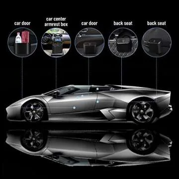 RENZHICHU Car Trash Can, Mini Car Accessories with Lid and Trash Bag, Cute Small Car Organizer / Garbage Bin for Storage and Organization (6.3x3.3x5.5IN) (Black Trash can) (Black)