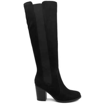 Womens Trendy Riding Boots Heeled Knee High Boot with Tall Shaft 7.5 Black Oil Fabric