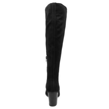 Womens Trendy Riding Boots Heeled Knee High Boot with Tall Shaft 7.5 Black Oil Fabric