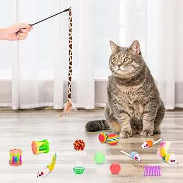 Retro Shaw Cat Toys Set 33 PCS, Interactive Cat Kitten Toys for Indoor Cats Kitty with Collapsible Cat Play Tunnel Tube Tent Cat Feather Wand Teaser Cat Bell Fuzzy Ball Springs Mouse Toys