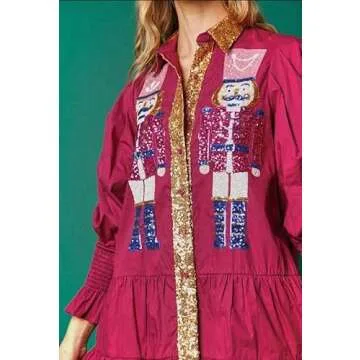 ZENMANCHEN Sequin Skirt Nutcracker Shirt Dress Holiday Dresses for Women Christmas Skirt Nutcracker Sweatshirt Cute Clothes