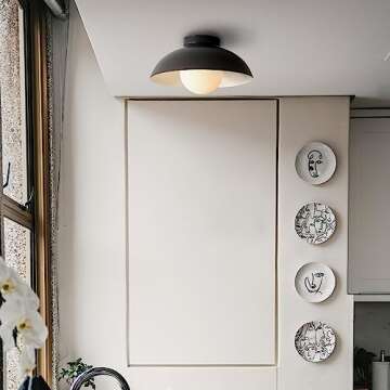 Globe Electric 66000076 1-Light Flush Mount Ceiling Light Fixture, Matte Black, White Opal Glass Sha...