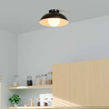 Globe Electric 66000076 1-Light Flush Mount Ceiling Light Fixture, Matte Black, White Opal Glass Shade, Home Improvement, Wall or Ceiling Mount, E26 Bulb