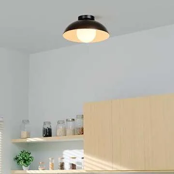 Globe Electric 66000076 1-Light Flush Mount Ceiling Light Fixture, Matte Black, White Opal Glass Shade, Home Improvement, Wall or Ceiling Mount, E26 Bulb