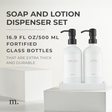 MaisoNovo Soap Dispenser 3-Piece Set | 16.9oz White Bottles with Black Stainless Steel Pumps
