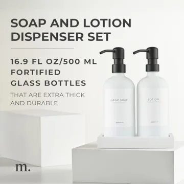 MaisoNovo Soap Dispenser 3-Piece Set | 16.9oz White Bottles with Black Stainless Steel Pumps