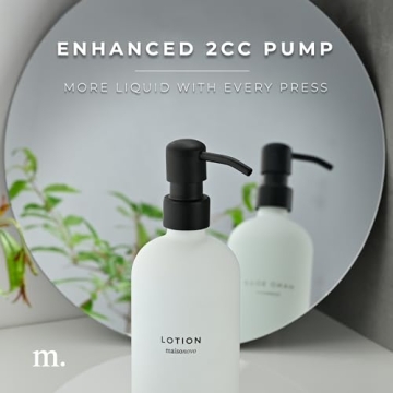 MaisoNovo Soap Dispenser 3-Piece Set | 16.9oz White Bottles with Black Stainless Steel Pumps