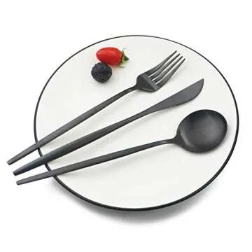 JASHII Silverware Set, 24-Piece Stainless Steel Flatware Set,Kitchen Utensil Set Service for 6,Tableware Cutlery Set for Home, Dishwasher Safe (Matte Black)