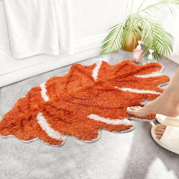 Hexagram Fall Bathroom Rugs, Fall Maple Leaf Bath Mats for Bathroom, Farmhouse Fall Rugs for Bathroom Decorations for The Home, Holiday Cute Maple Leaf Autumn Thanksgiving Decor Non-Slip 18x28 Inches