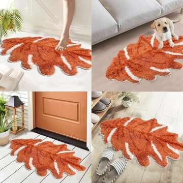 Hexagram Fall Bathroom Rugs, Fall Maple Leaf Bath Mats for Bathroom, Farmhouse Fall Rugs for Bathroom Decorations for The Home, Holiday Cute Maple Leaf Autumn Thanksgiving Decor Non-Slip 18x28 Inches