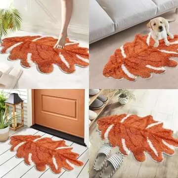 Hexagram Fall Bathroom Rugs, Fall Maple Leaf Bath Mats for Bathroom, Farmhouse Fall Rugs for Bathroom Decorations for The Home, Holiday Cute Maple Leaf Autumn Thanksgiving Decor Non-Slip 18x28 Inches