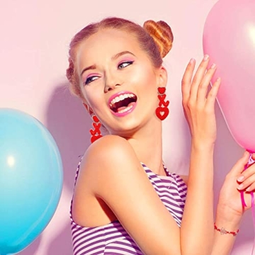 Heart Earrings for Women Hypoallergenic Beaded Statement Dangle Earrings Boho Handmade Red Love Heart Bead Drop Dangling Earrings Valentine’s Day Earrings Jewelry Gift (E red XOXO bead earrings)