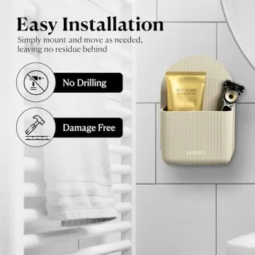 Modern Shower Caddy Suction Cup for Wall or Mirror - Silicone, BPA-Free Bathroom Organizer - Waterproof and Moveable - Holds Toothbrush, Soap, Razor, and Shampoo - Suction Shower Caddy (Sand/Tan)