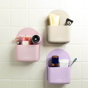 Modern Shower Caddy Suction Cup for Wall or Mirror - Silicone, BPA-Free Bathroom Organizer - Waterproof and Moveable - Holds Toothbrush, Soap, Razor, and Shampoo - Suction Shower Caddy (Sand/Tan)