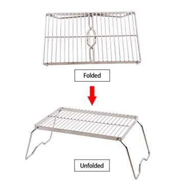 CAMPMAX Campfire Grill 304 Stainless Steel Grate, Folding Camping Grill Heavy Duty with Carrying Bag, Medium