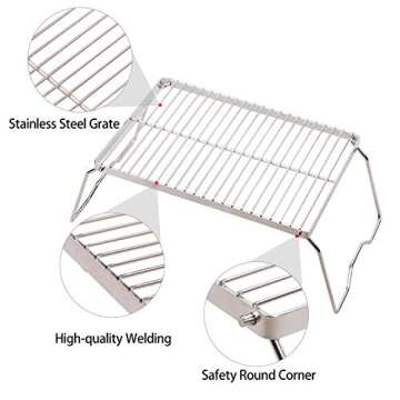 CAMPMAX Campfire Grill 304 Stainless Steel Grate, Folding Camping Grill Heavy Duty with Carrying Bag, Medium