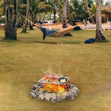 CAMPMAX Campfire Grill 304 Stainless Steel Grate, Folding Camping Grill Heavy Duty with Carrying Bag, Medium