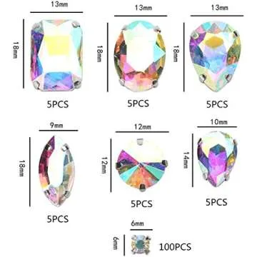 AB Sew On Rhinestones, Choupee 130PCS Sew On Rhinestone Metal Back Prong Setting Sewing Claw Rhinestone Mixed Shapes Sew On Glass Gems for Jewelry, Clothes, Costume, Shoes,Dress, Garments