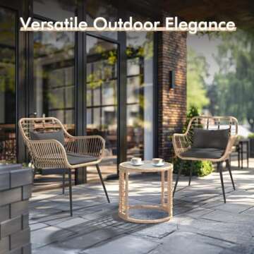 JOIVI 3 Piece Patio Bistro Set, Wicker Outdoor Patio Set with Enhanced Comfort Seating, Round Glass ...