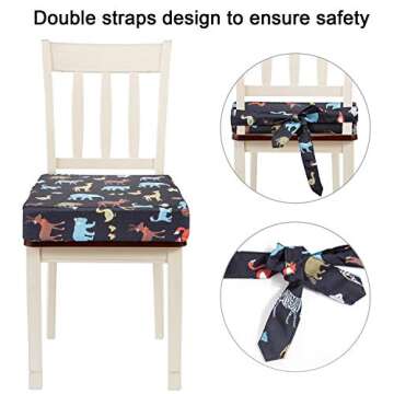 Toddler Booster Seat for Dining Table, Adjustable Double Seat Belt Washable Waterproof Child Booster Seat for Table, Portable Booster Seat Travel Increase Cushion (Black)
