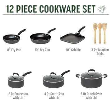 Goodful Ceramic Nonstick Pots and Pans Set, Premium Ceramic Coating Made without PFOA, PTFE or PFAS, Dishwasher Safe, 12-Piece, Charcoal Gray